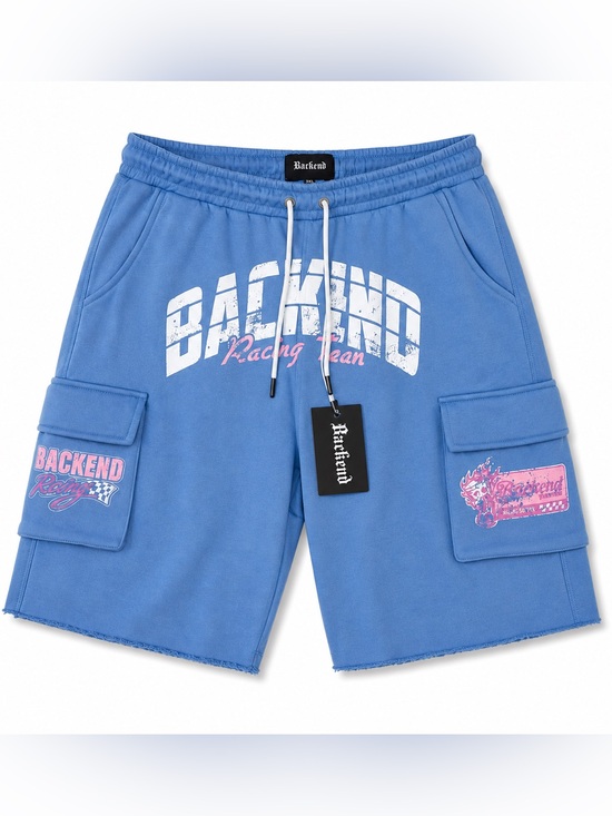 Backend Original Other - Backend Original Blue Racing Team Athletic Fleece Cargo Shorts for Men
